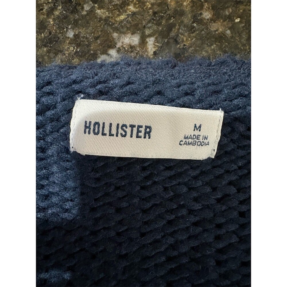 Hollister Sweater Womens Size M Navy Chunky Knit V-Neck Pullover Bow - Picture 5 of 8